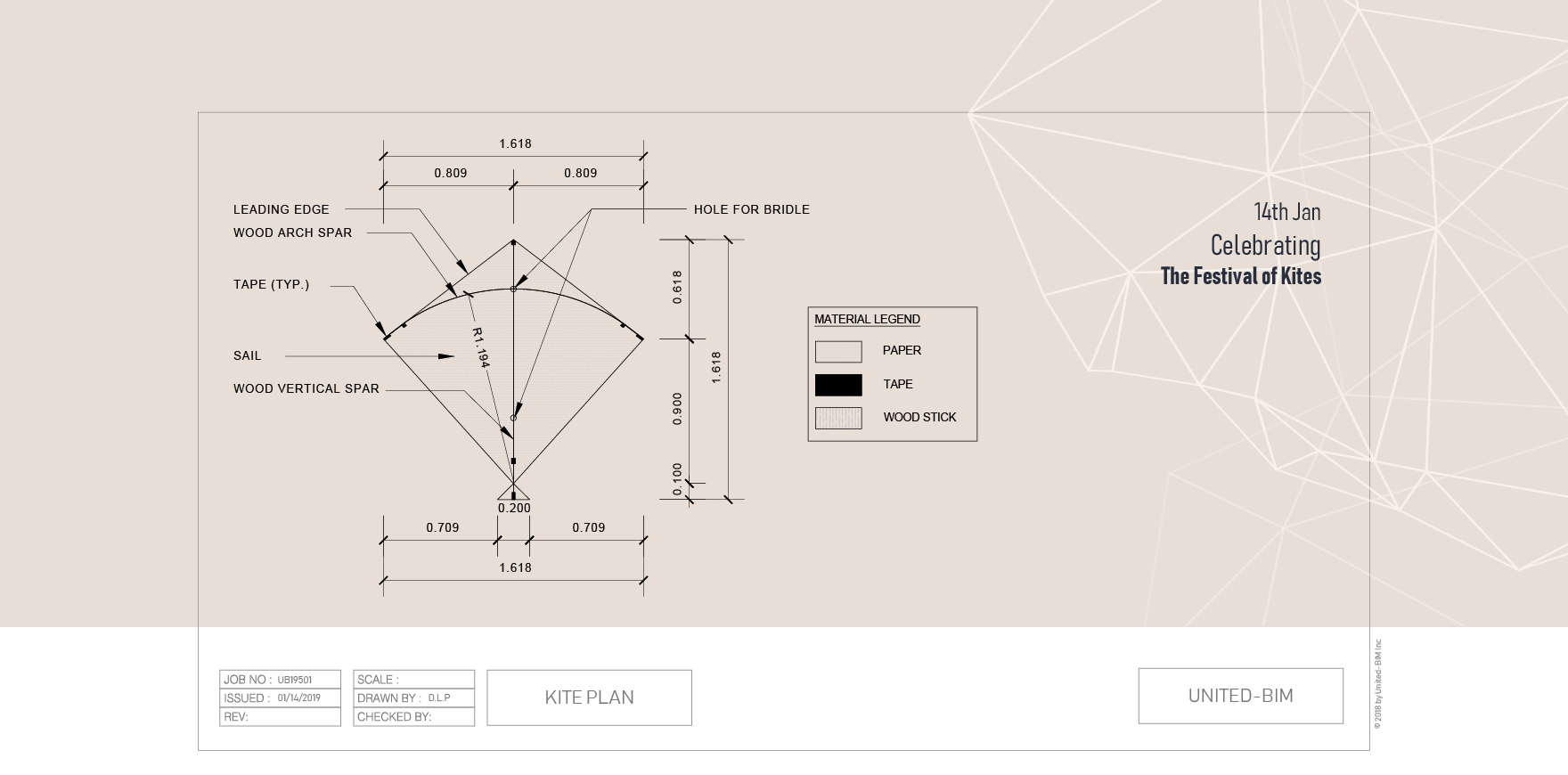 Kite Design Plan Kite Design Plan with dimensions- Celebrating Indian Kite Flying Festival- Uttarayan Wishes from United-BIM_BIM Modeling Services