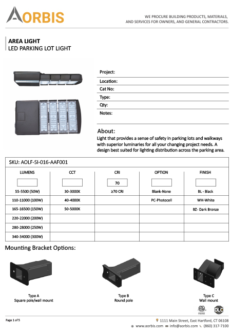 Aorbis Product Cut-Sheet/Spec-Sheet