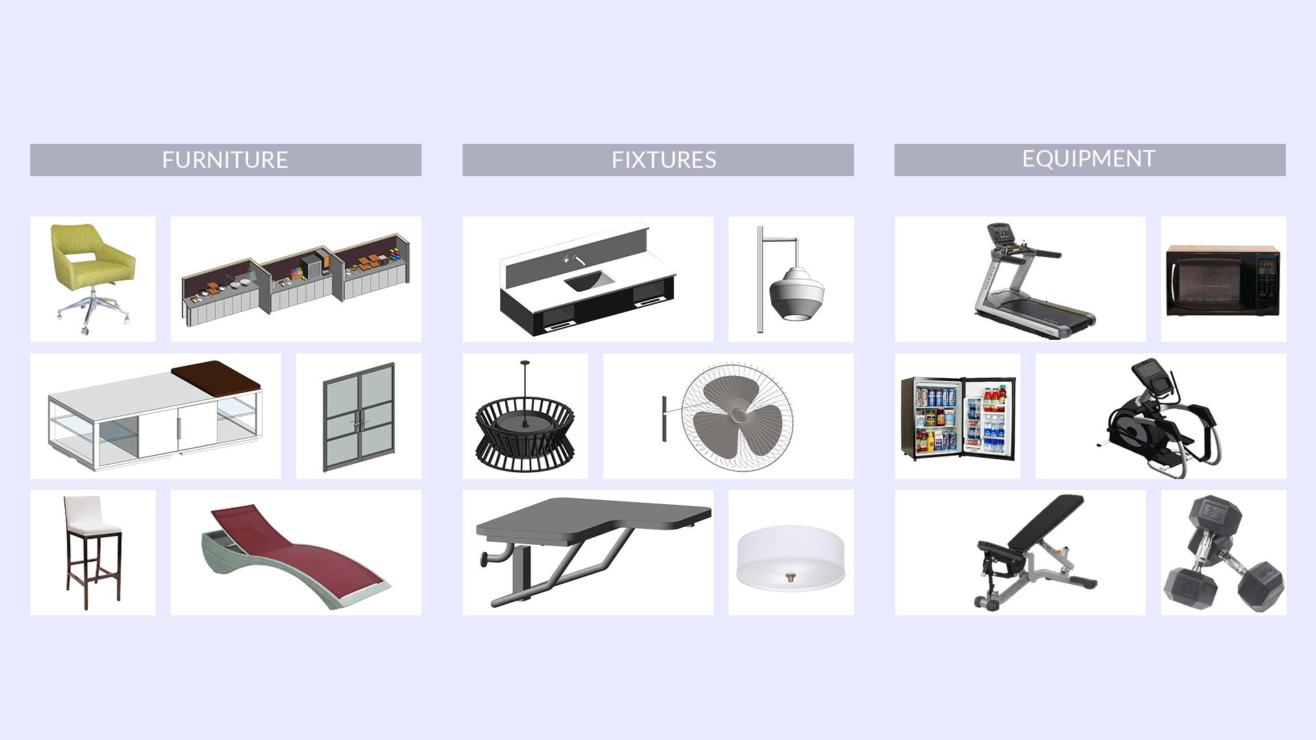 Revit Families for Furniture, Fixtures & Equipment for variours hotel