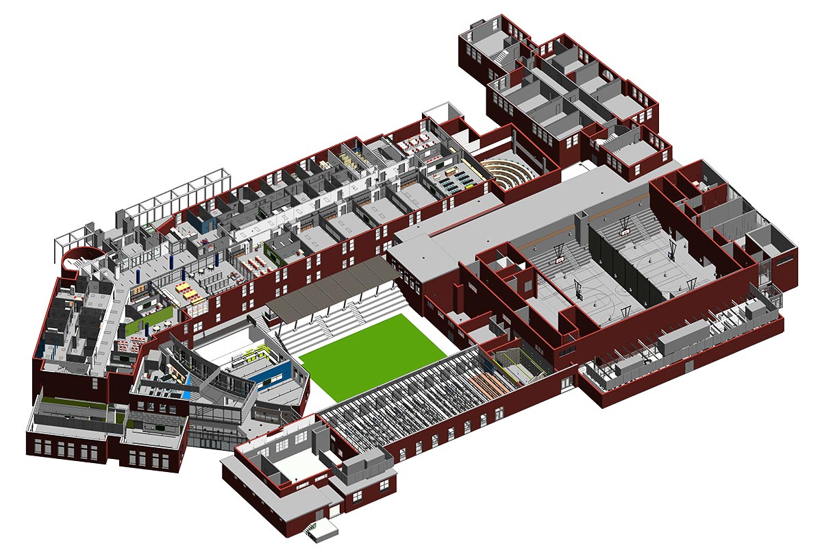 Section View of a Middle School Project by United-BIM