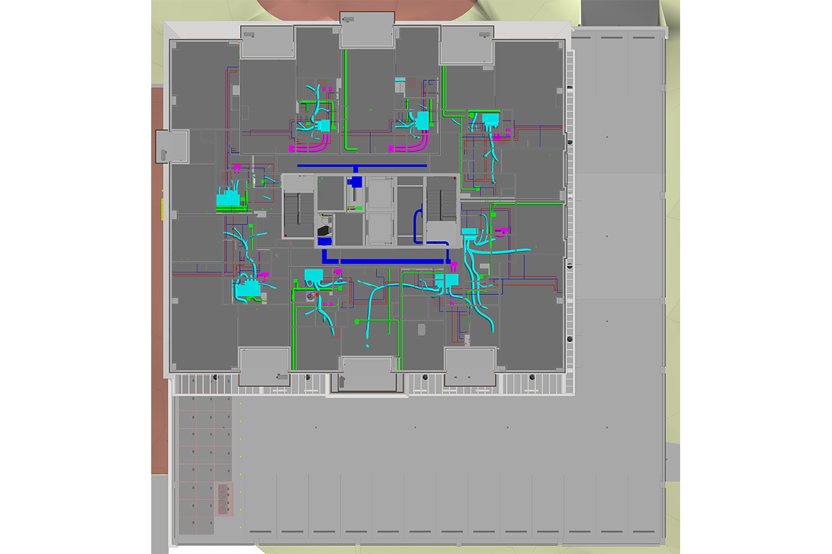 Top view of Architectural BIM modeling Servvices for a Residential Tower Project by United-BIM Inc.