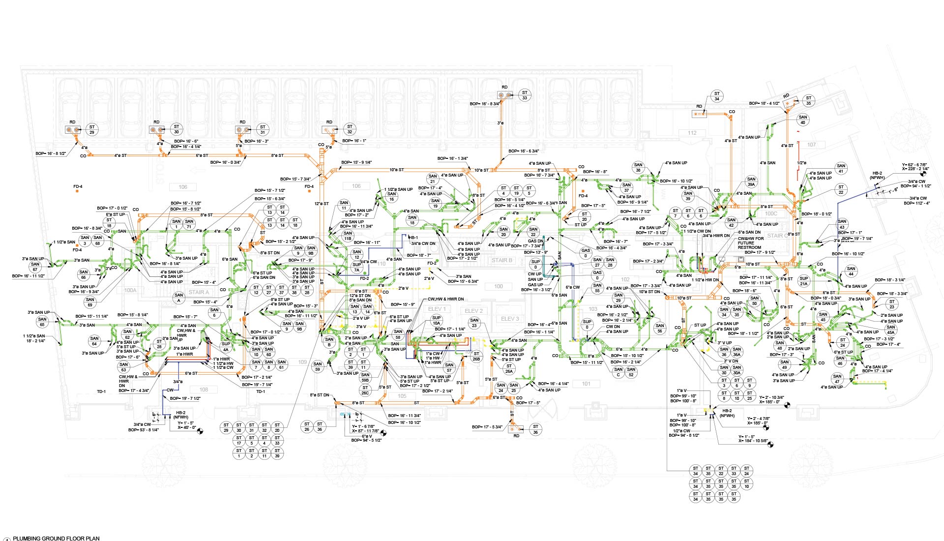 2D plan view of plumbing model for a new jersey project