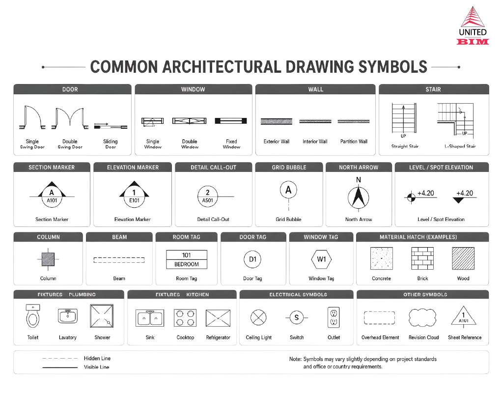 Common Architectural drawing symbols Common Architectural drawing symbols